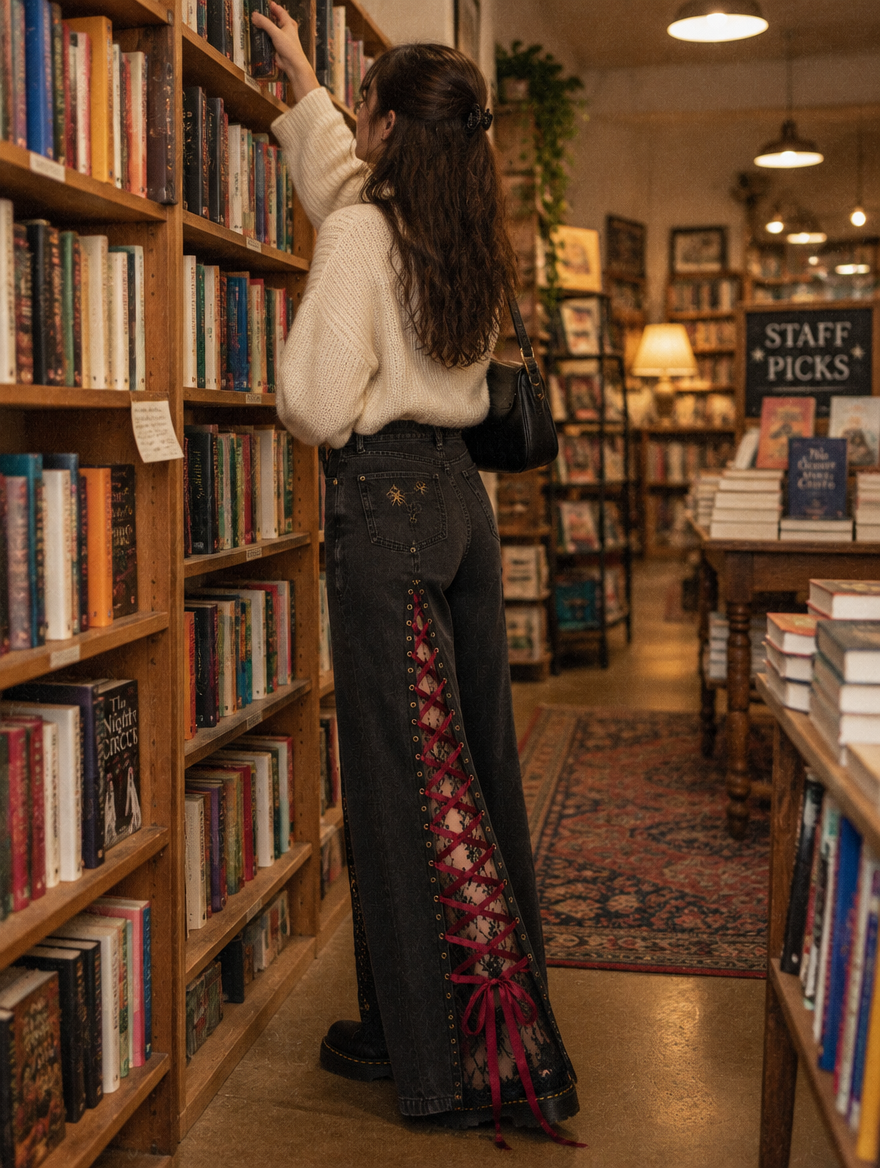 RomantasyDenim jeans in a bookstore